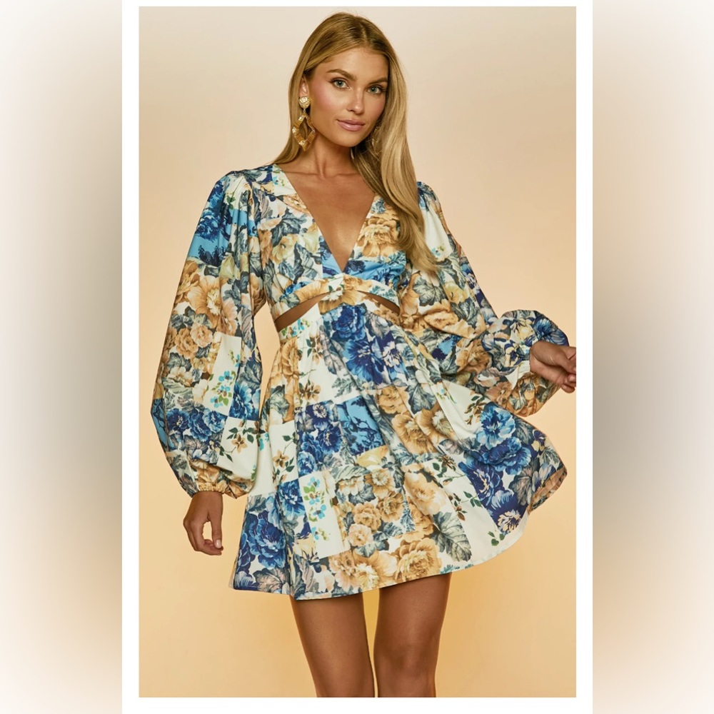 Floral V-Neck Dress with Balloon Sleeves showpo